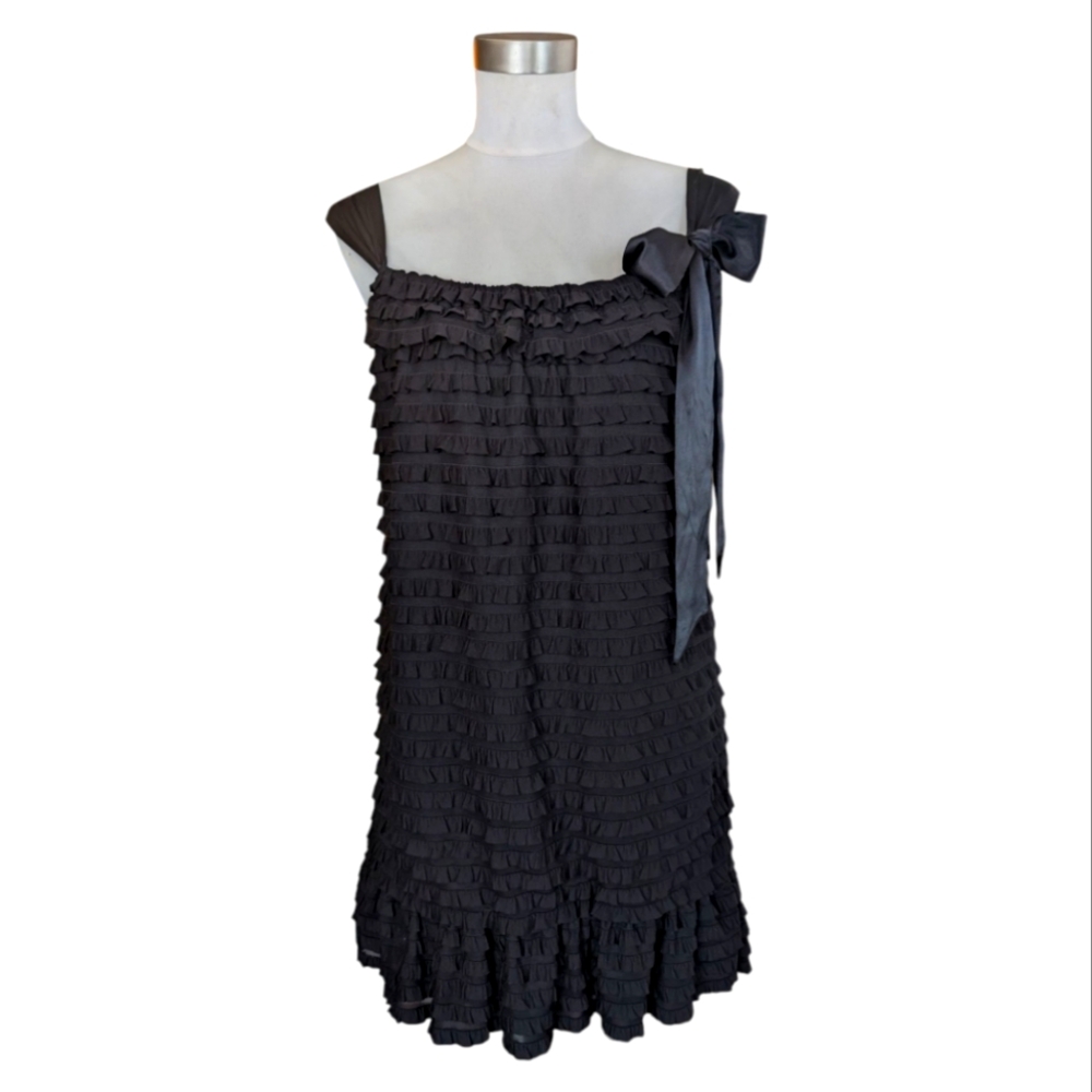 Dolce And Gabbana Black Ruffle Dress With Bow Size 46